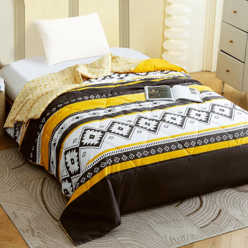 Ac Comforter Single Bed Boho with Satin Finish 240 GSM - Reversible AC Comforter -Black & Yellow, Aztec Comforter Quilt Duvet Dohar Blanket for Mild Summer 150 X 225 cm — 88% off on Amazon.in