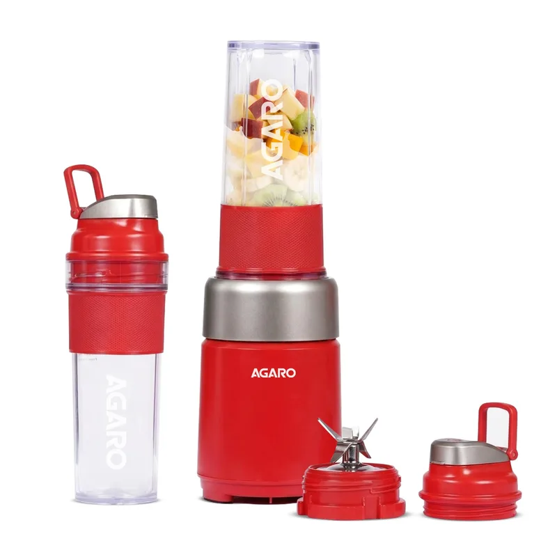 AGARO Primo Plus Personal Blender with 2 (500ml) Jars, 500 Watts Smoothie Maker with 100% Copper Motor, 24,500 RPM, 6 Leaf Stainless Steel Blade, Milkshakes, Use for Gym, Office & Kitchen, Red — 52% off on Amazon.in