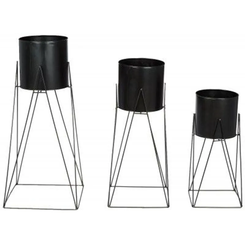 Amazon Brand - Solimo Metal Planters Pot Holder (Square Base) with Metal Plant Stand (Black, Set of 3)  — 80% off on Amazon.in