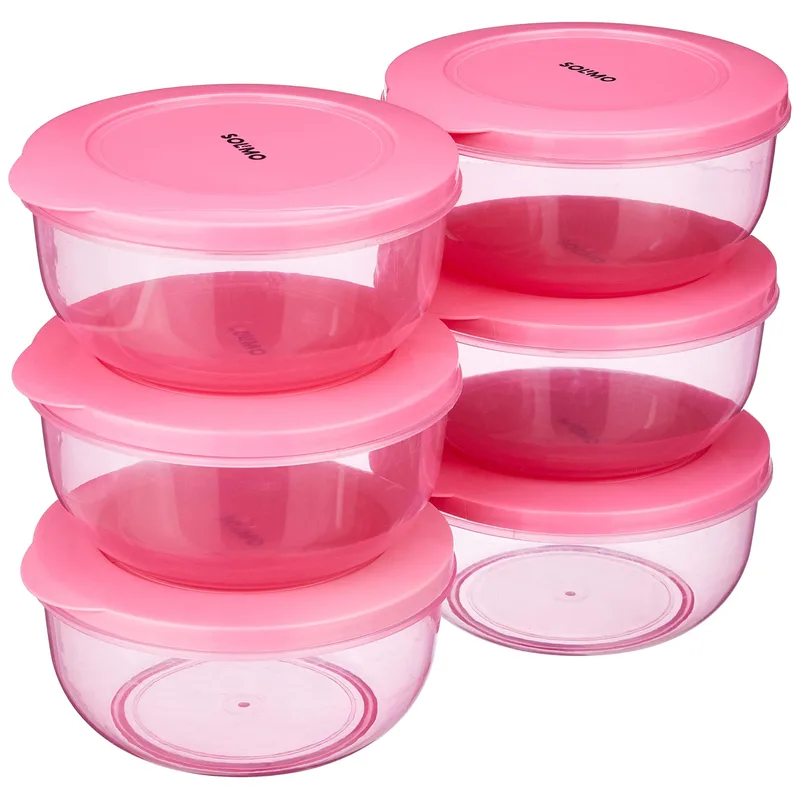 Amazon Brand - Solimo Plastic Nestable Round Container | Set of 6 | 900 ml | Pink — 87% off on Amazon.in