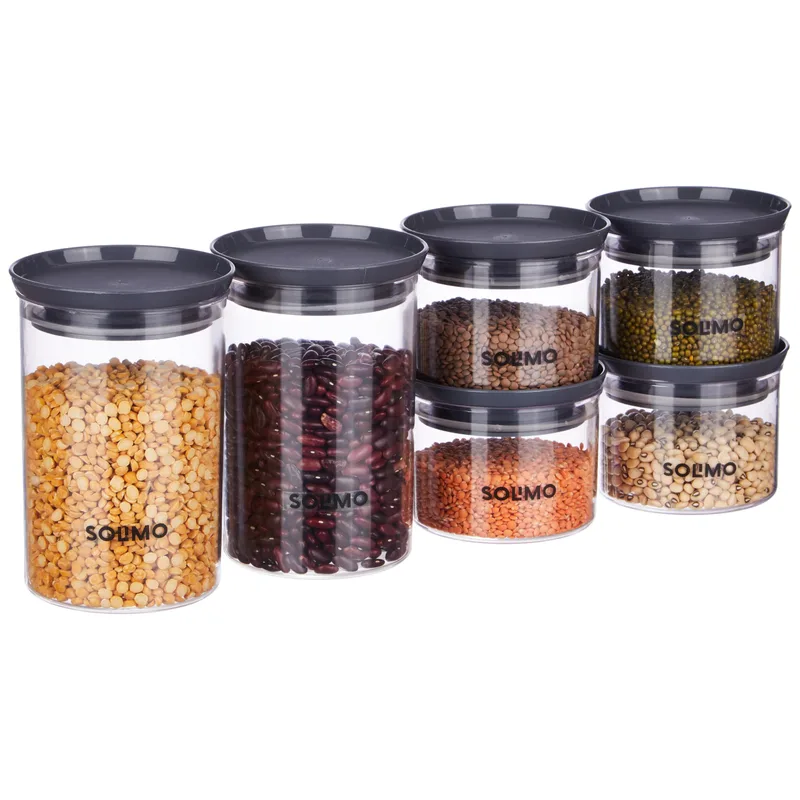 Amazon Brand - Solimo Plastic Storage Jar and Container | Set 6 (500 ML - 4 Pieces & 900 ML - 2 Pieces), Black — 67% off on Amazon.in