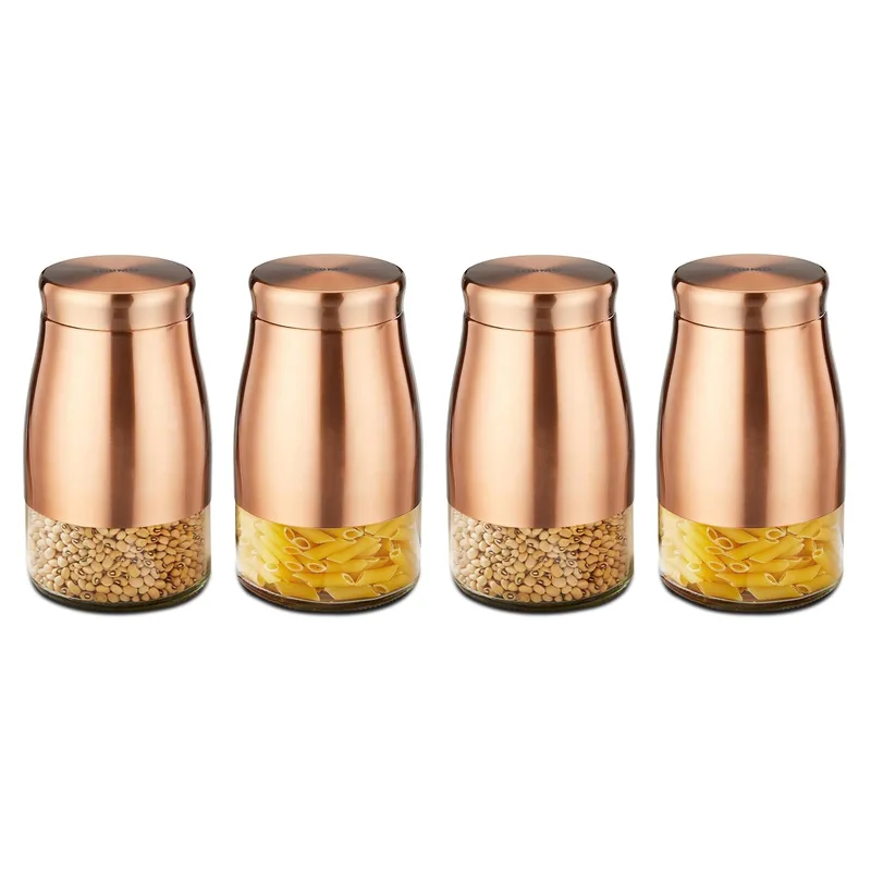 Amazon Brand - Solimo Rose Gold Tapered Glass Jar | Multipurpose Kitchen Organizer with See-Through Window | 1150 ml Set of 4 — 70% off on Amazon.in