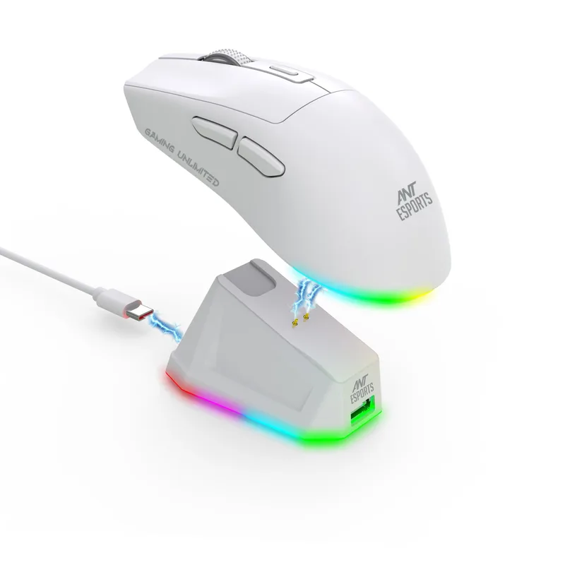 Ant Esports GM810 PRO V2 Wireless Optical Gaming Mouse, 2.4G + Bluetooth, 3600 DPI, 400mAh Rechargeable Battery, 72H Working Time, 125Hz Polling, RGB Charging Dock_ White — 86% off on Amazon.in