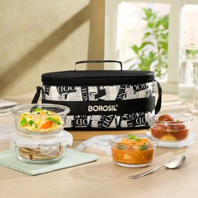 Borosil Nostalgia Universal Borosilicate Glass Lunchbox | 4 pc Round Container Set (320ml x 2 + 240ml x 2) — 68% off on Amazon.in