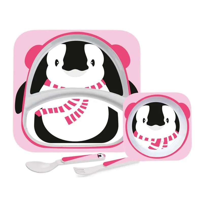 Cello Kids Meal Melamine Dinner Set with Penguin Print | Safe and hygenic | Pink, Set of 4 — 60% off on Amazon.in