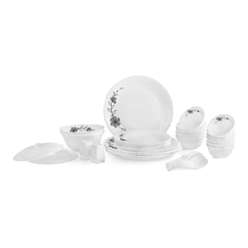 Cello Opalware Dazzle Series Florid Vine Dinner Set | Microwave & Dishwasher Safe | Set of 37, White — 55% off on Amazon.in