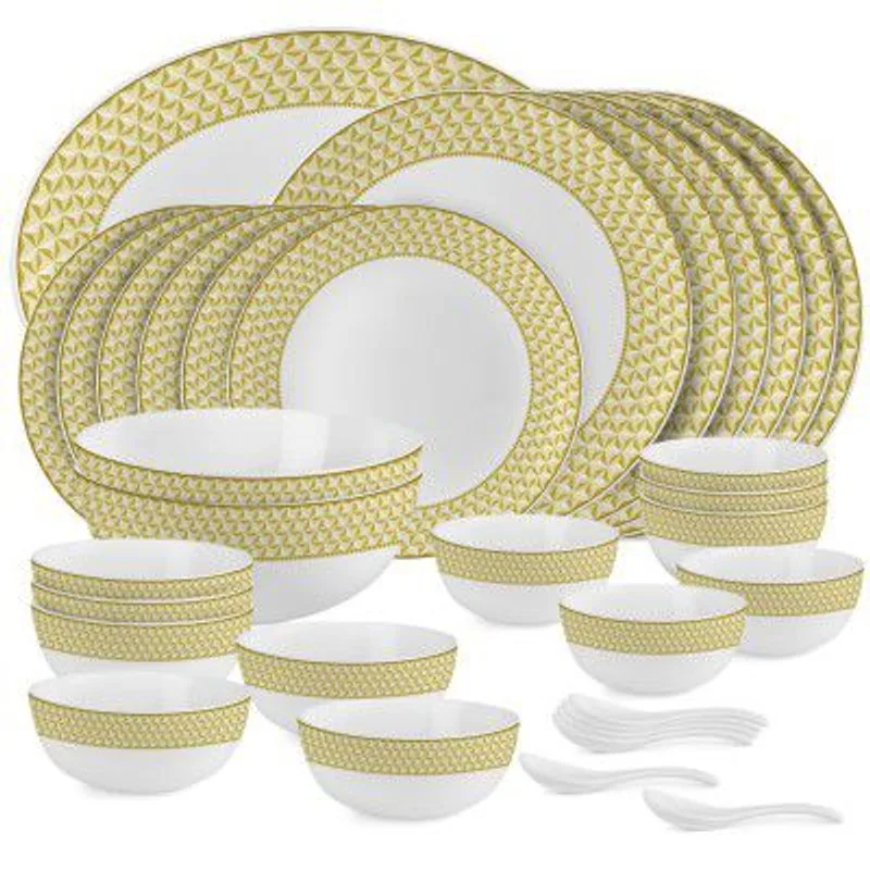 Cello Opalware Divine Goldenpyramid Dinner Set, 33 Units — 54% off on Amazon.in