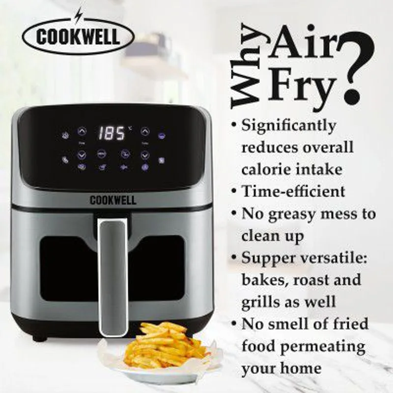 Cookwell Air Fryer - 5L With See Through Window - 1400W (Grey & Black) — 62% off on Amazon.in