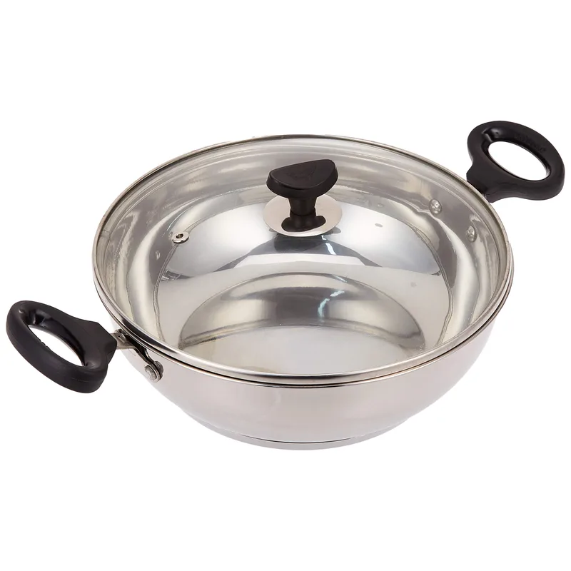 Crystal Stainless Steel Kadai with Glass Lid| 250 mm | 3.4 Litre | Induction Base | Sandwich Bottom | Silver — 74% off on Amazon.in