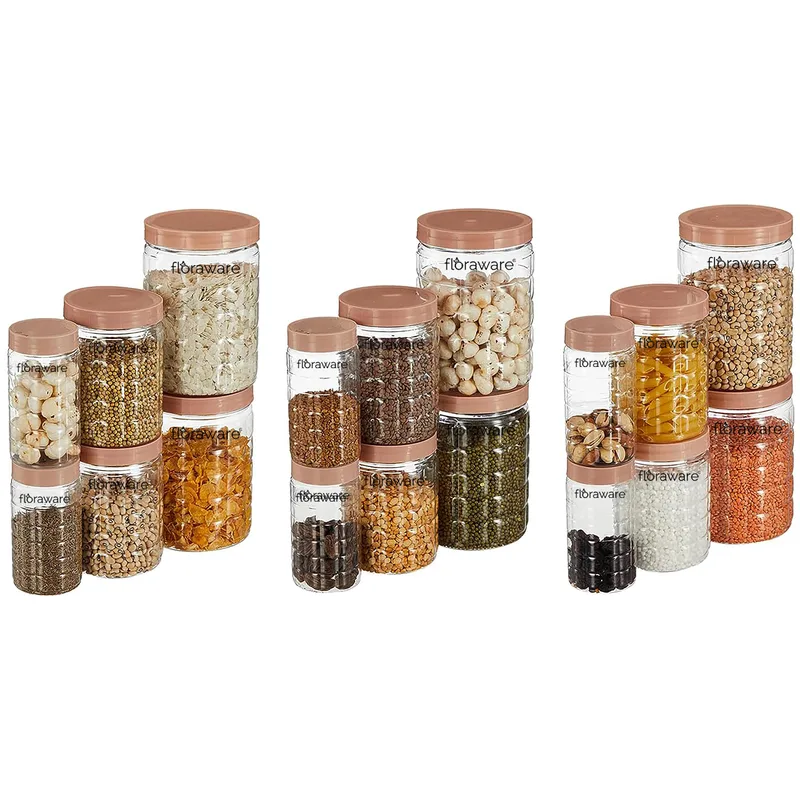 Floraware Jar Container, Set of 18 (6 pcs x 280 ml Each, 6 pcs x 500 ml Each, 6 pcs x 1000 ml), Kitchen Organiser, BPA Free, Stackable (Choco) — 37% off on Amazon.in