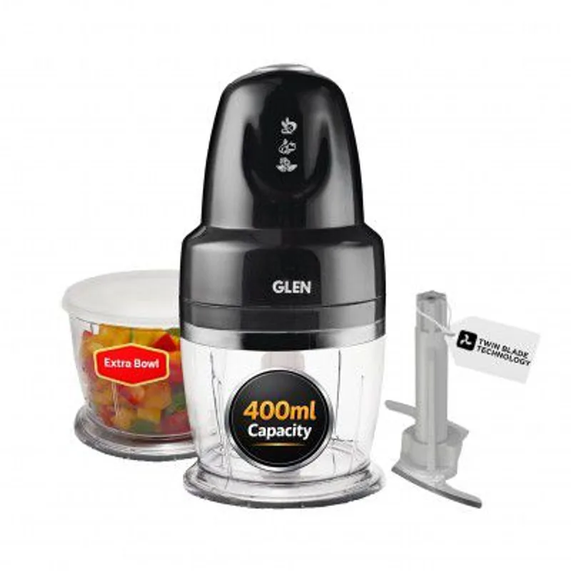 Glen Electric Chopper for Kitchen, 400ml Bowl, 250W Mini Fruit & Vegetable Cutter - Black (SA4043PLUSBLK) — 88% off on Amazon.in