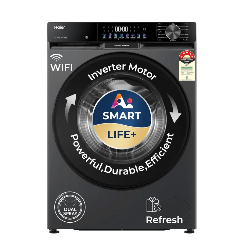 Haier 9 Kg, 5 Star, AI Smart LIFE+, Hygienic Care, ABT, WiFi enabled, Fully Automatic Front Load Washer (EFL90-IM14F5ES8U1) — 51% off on Amazon.in