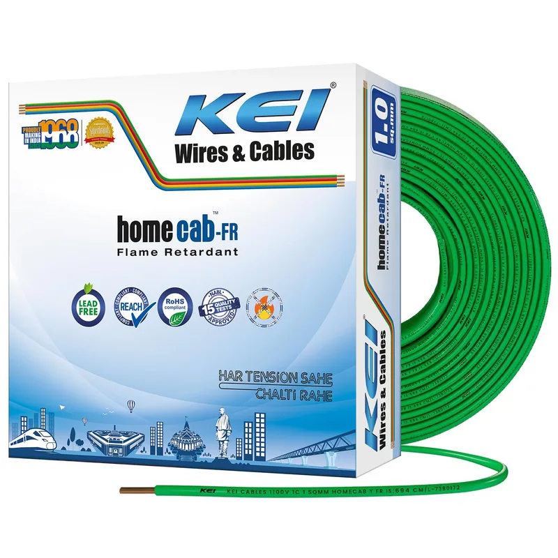KEI WIRES & CABLES Homecab 1 sqmm 1 Core 99.97% Pure Copper Conductor Flame Retardant House Wire PVC Insulated Cable (Green, 90 Meters) — 35% off on Amazon.in