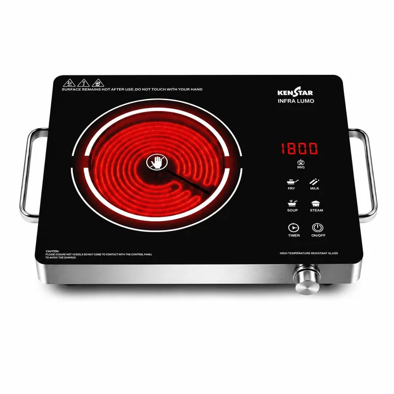 Kenstar Infra LUMO 2000W Infrared Stove with 11 Power Levels, 4 Preset Modes, Toughened Glass Top and Timer Function Silver Black — 70% off on Amazon.in