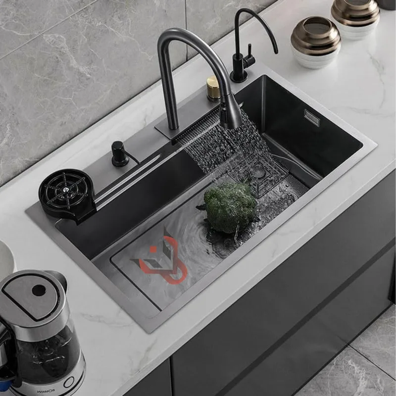 Kitchen Sink 304 Grade Anti Scratch Design with Integrated Waterfall and Pull-Down Faucet Set and All Accessories (All in One (24X18X9)) — 56% off on Amazon.in