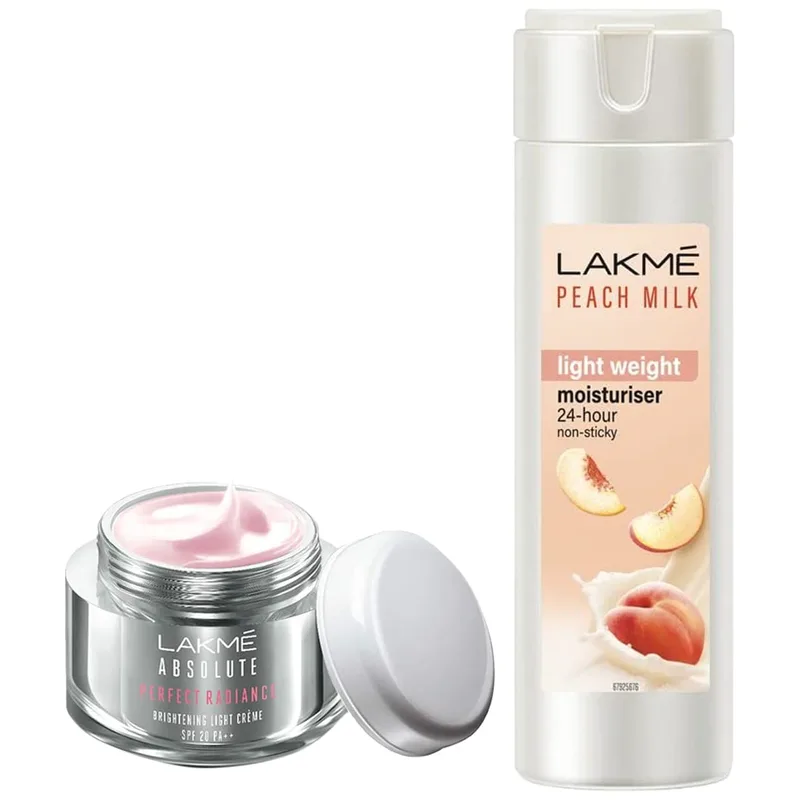 LAKMÉ Absolute Perfect Radiance Skin Brightening Day Creme, Light, 50G And Lakme Moisturizer Body Lotion, Peach Milk, 200Ml — 58% off on Amazon.in