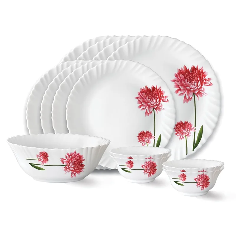 Larah by Borosil Belle Fluted Series Opalware Dinner Set | 13 Pieces for Family of 4 — 77% off on Amazon.in