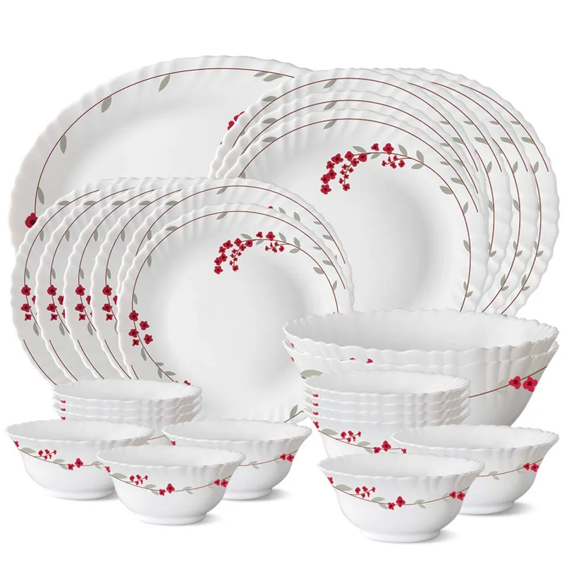 Larah by Borosil Verona Opalware Dinner Set, 27-Pieces, White — 60% off on Amazon.in