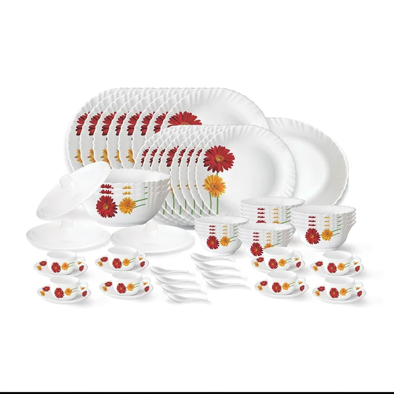 Larah by Borosil Zinnia Fluted Series Opalware Dinner Set | 63 Pieces for Family of 8 — 61% off on Amazon.in
