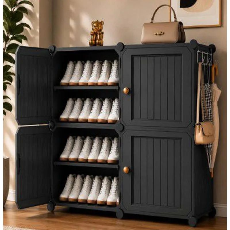 LERIMO 8 Tier Plastic Shoe Rack for Home with Doors | Foldable Modular Shoe Organizer | (Grey, 4 Door) — 60% off on Amazon.in