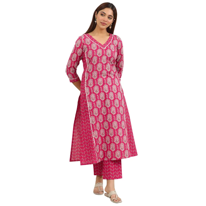Libas Printed Pure Cotton Straight Kurta with Trouser Suit — 78% off on Amazon.in