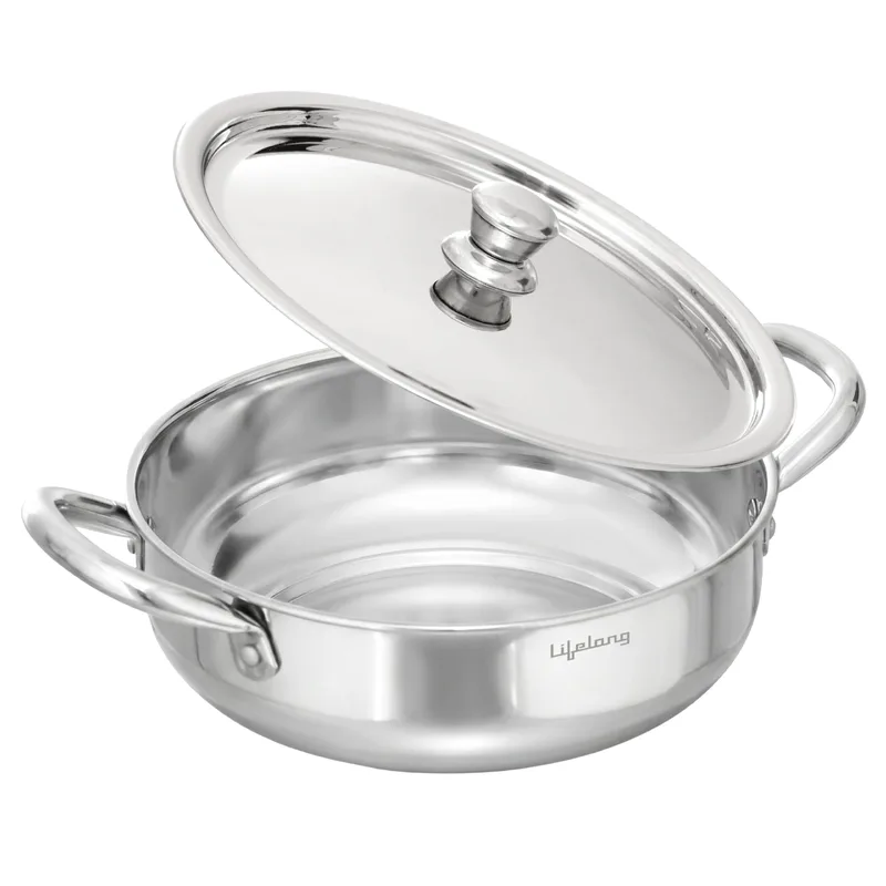 Lifelong Stainless Steel Kadhai with Lid | 22 Cm, 2.2L | Ideal for Curries, Gravies & Deep Frying — 68% off on Amazon.in