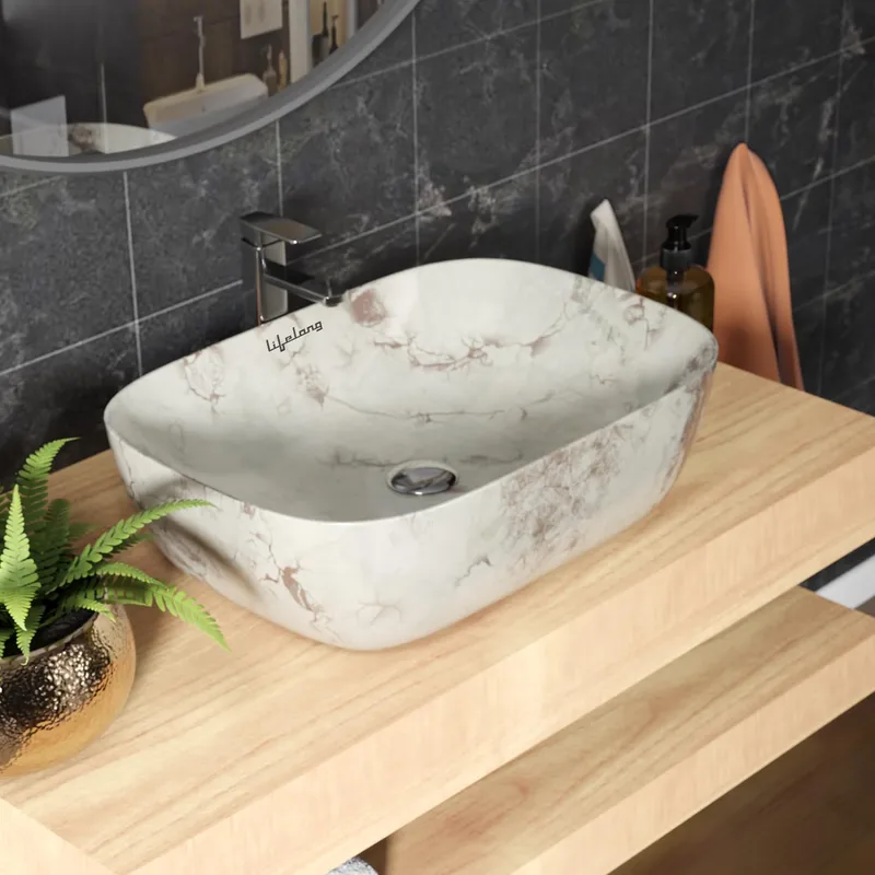 Lifelong Wash Basin for Bathroom - Tabletop Washbasin - 33x46x16 cm (White Brown, LLHIBM01) — 67% off on Amazon.in