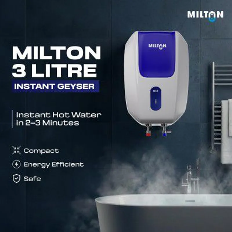 Milton 3 Litre Instant Water Geyser | Powerful 3000W Electric Geyser for Bathroom & Kitchen — 63% off on Amazon.in