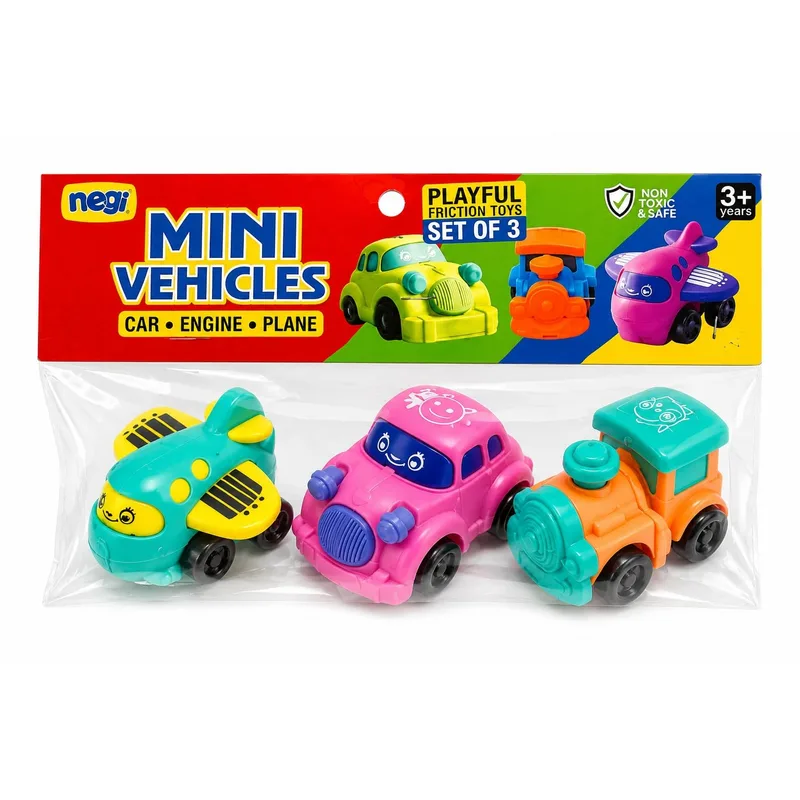 Mini Vehicles Playful Friction Toy Set of 3 for Kids Not Battery Operated Toy Just Push and Go Includes Car | Engine | Plane | Age 3 Year + for Kids (Assorted Colour) — 65% off on Amazon.in