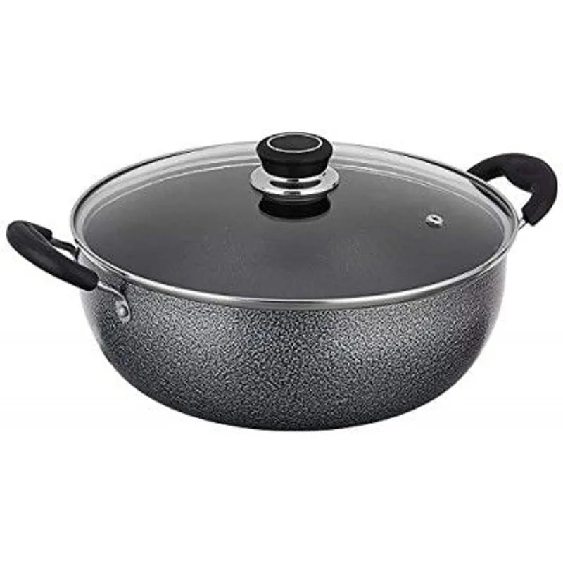 Mumma's LIFE Non-Stick Kadhai with Glass Lid (26 cm, Hammertone Finish, 3 Coat, 3mm Thickness), Aluminium (Grey) — 72% off on Amazon.in