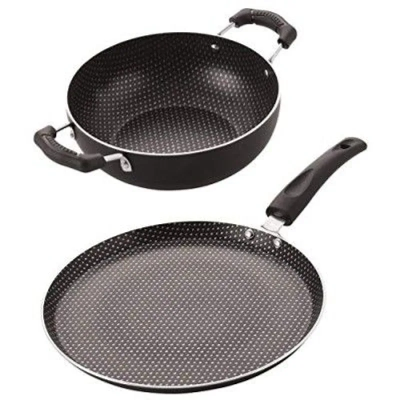 Nirlon Polka-Dot Non Induction Base Non Stick Aluminium 2 Piece Pots and Pan Set [Flat Tawa 26cm + Kadhai 22cm - 1.8 Liter] — 71% off on Amazon.in