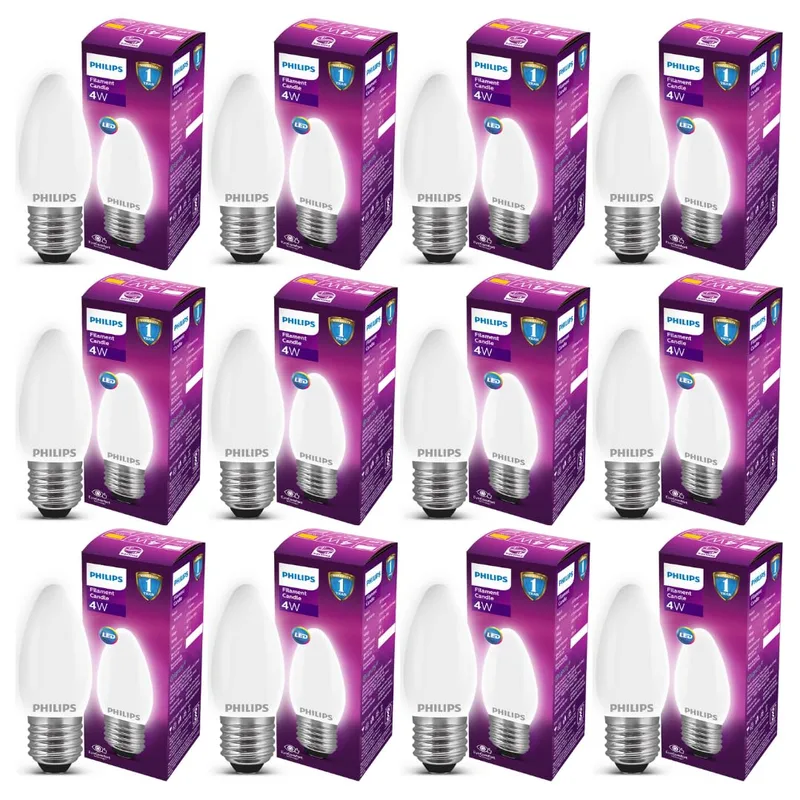 Philips 4-Watt 400-lumen Frosted Candle E27 Base (Cool White, Pack of 12) — 77% off on Amazon.in
