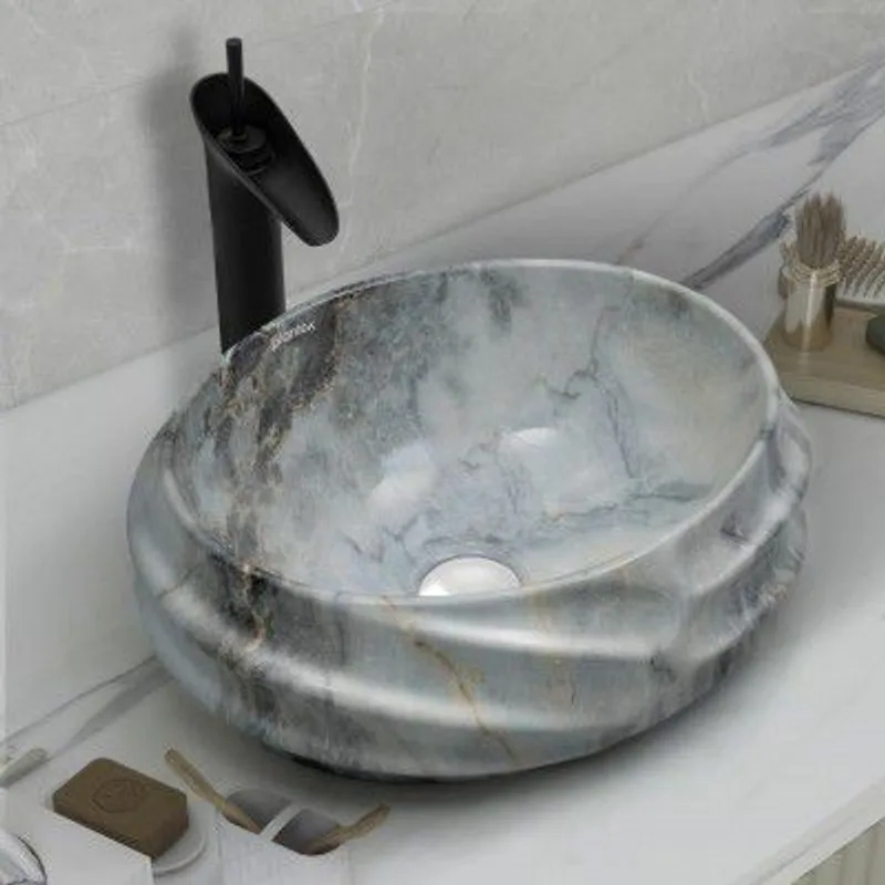 Plantex Ceramic Wash Basin for Bathroom/Table Top Ceramic Basin (Marble Finish - 18 x 15 x 7 inch) — 86% off on Amazon.in