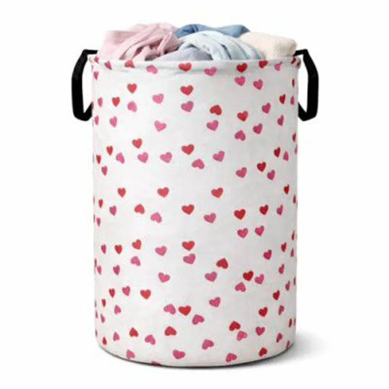 Printed Laundry Basket 48L | Foldable Storage Bag with Handles | Multipurpose Clothes Hamper (Heart Print) | Grey — 75% off on Amazon.in