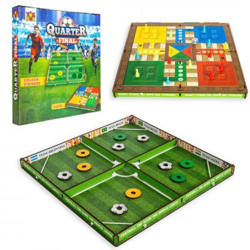 Quarter Final 3-in-1 Game Set of Wooden Table Games Like Football, Colour Strikers and Ludo Board Game, Multi-Player Family Board Game, Inteactive Fun Party Game for Kids 6+ Years — 84% off on Amazon.in