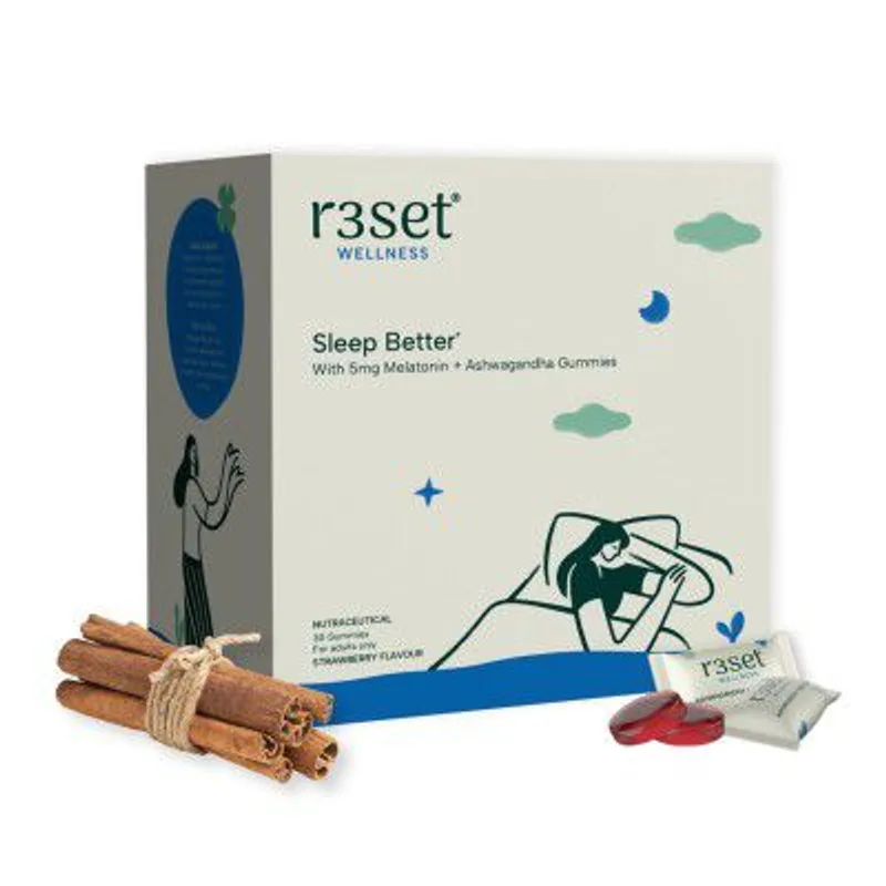 R3SET 5mg Melatonin for Cortisol, Deep Sleep & Stress Relief - 30 Gummies — 61% off on Amazon.in