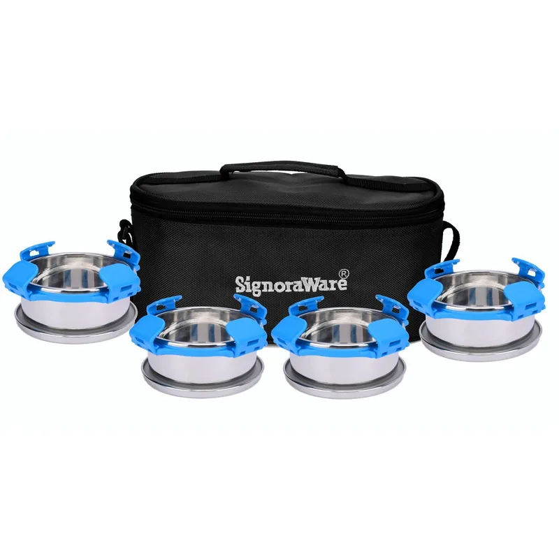 Signora Ware All Steel Double Decker Bright Lunch Box (Set 4 Blue) (350ml) — 40% off on Amazon.in