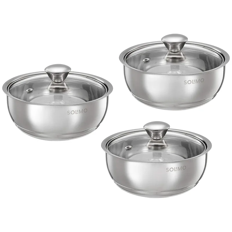 Solimo Stainless Steel Double Walled Insulated Serving Bowl, Set of 3 (Silver, 900 ml Each) — 51% off on Amazon.in