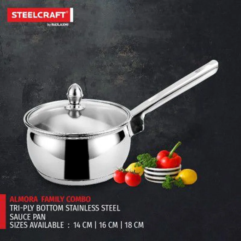 Steelcraft Premium Stainless Steel Almora Saucepan with Glass lid -18 cm, 1780ml (Induction Friendly) Cook and Serve, for Multipurpose Cooking, Silver, Set of 1 — 61% off on Amazon.in