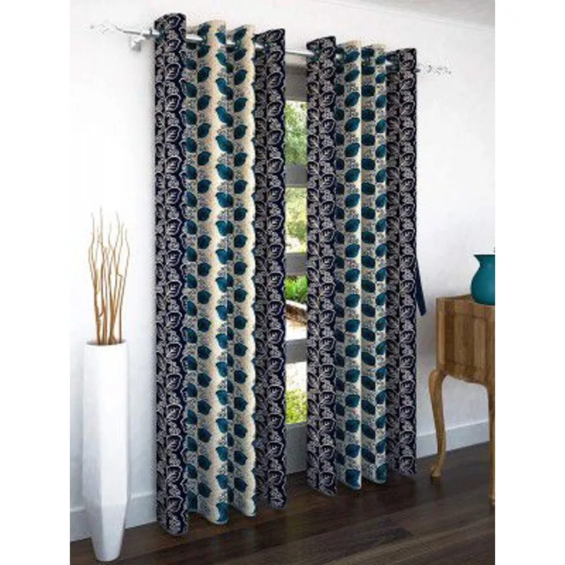 Story@Home Polyester Floral Pattern Door Curtains 7 Feet Long Set of 2 for Living Room Bedroom, Blue — 75% off on Amazon.in