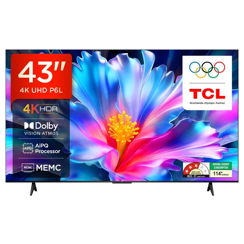 TCL 108 cm (43 inches) 4K Ultra HD Smart LED Google TV | 4K HDR | Dolby Vision & Atmos | Game Master | 60Hz MEMC | 43P6L — 45% off on Amazon.in