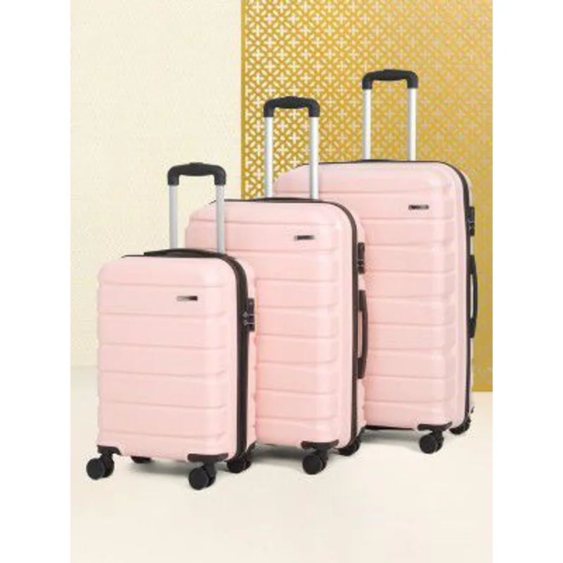 Teakwood Small-Medium-Large 8 Wheels Trolley Bag, Hard Cabin with Zipper Closure (Set of 3, Rose) — 89% off on Amazon.in