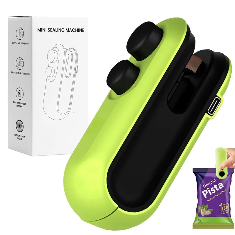 Tekcool Portable Mini Sealing Machine, Handheld Packet Sealer for Food, Snacks, Chips, Fresh Storage, Plastic Bags Sealing Machine, 1 YEAR Warranty (Green) — 85% off on Amazon.in