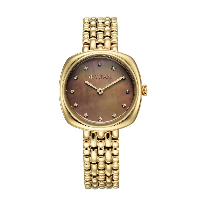 Titan Aura Phase Quartz Analog Brown Dial Golden Stainless Steel Strap Watch for Women-95241YM01 — 46% off on Amazon.in