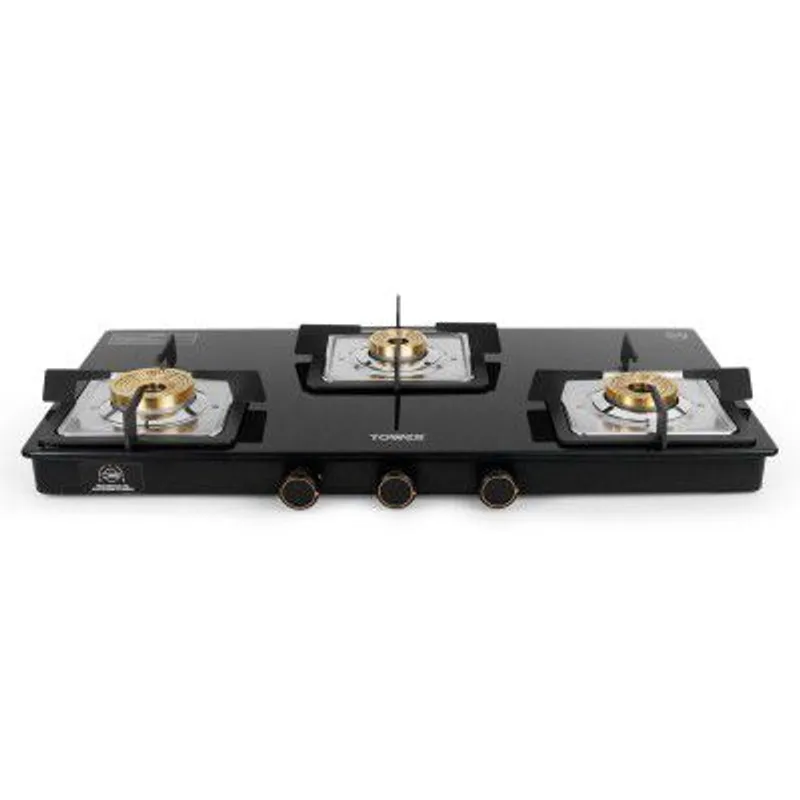 Tower Gas Stove 3 Burner 8mm Toughened Glass Brass Valves Lpg Black — 71% off on Amazon.in