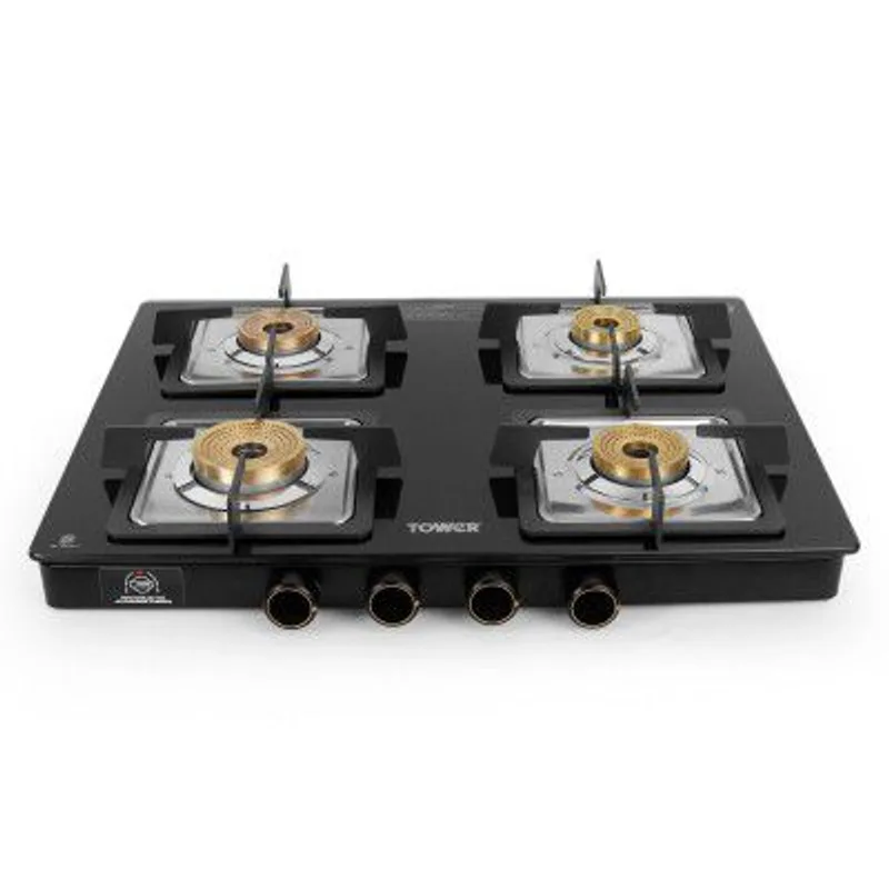 Tower Gas Stove 4 Burner Glass Brass Valves Lpg, Black — 72% off on Amazon.in