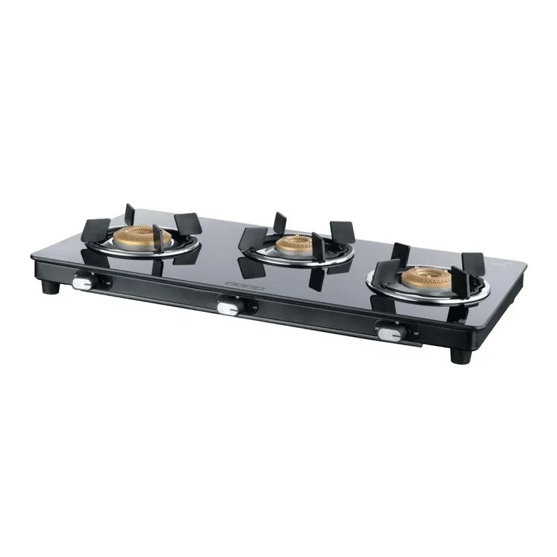 USHA Ebony Neo Slim 3 burner (EBNSL3RGC) with stainless steel body, glass cooktop, large space for parallel cooking, and removable drip tray — 47% off on Amazon.in