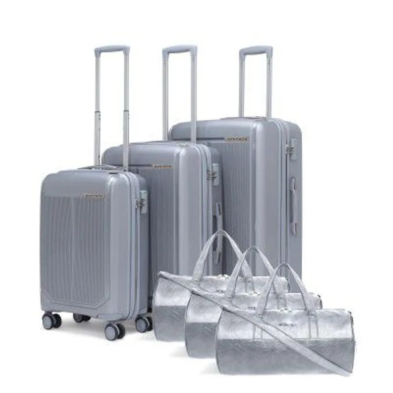 VLITE Megatron 6-Piece Family Set – 3 Duffle Bags + 3 Trolley Suitcases (Set of 6 with Duffels, Silver) — 84% off on Amazon.in
